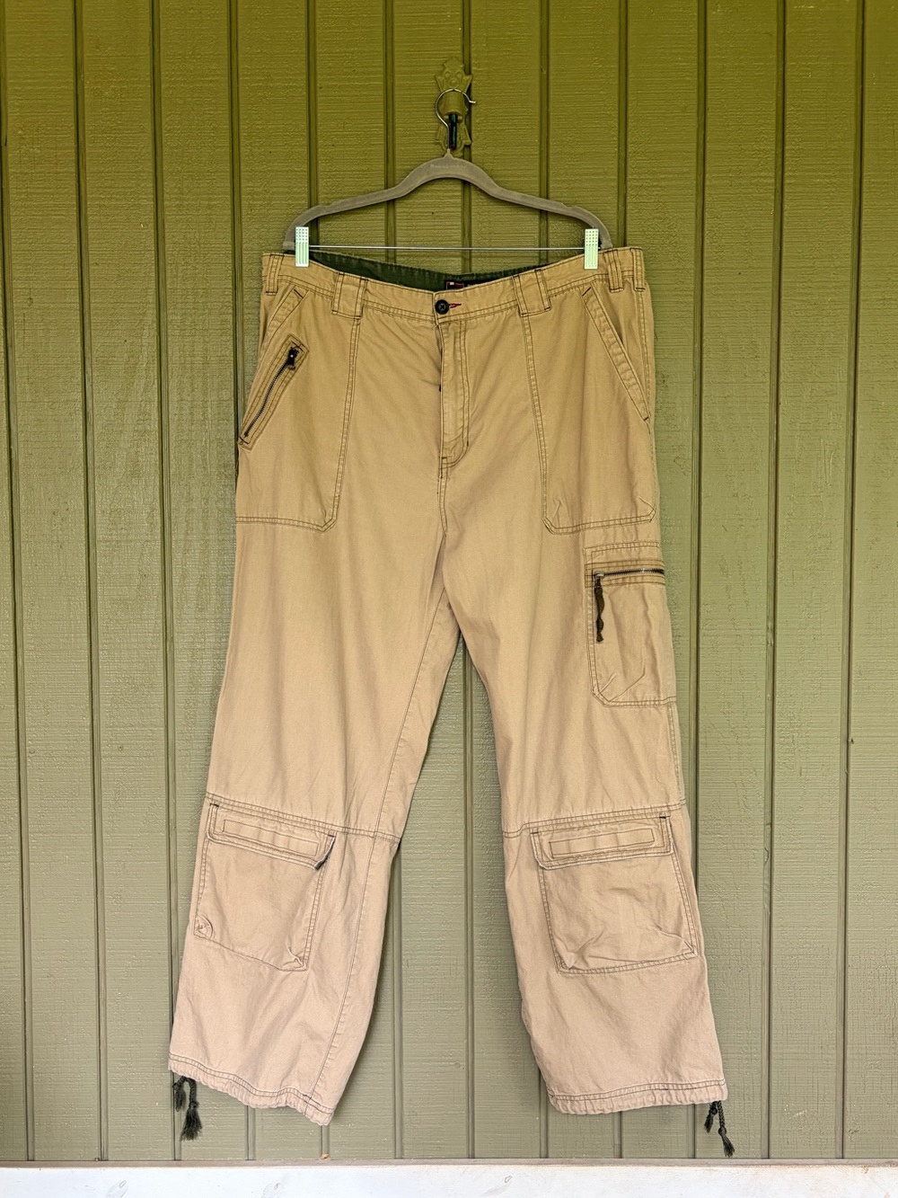Vtg 90s Bugle Boy Cargo Pants - 42x32 - Baggy Y2K Tactical Utility -Ramie Cotton